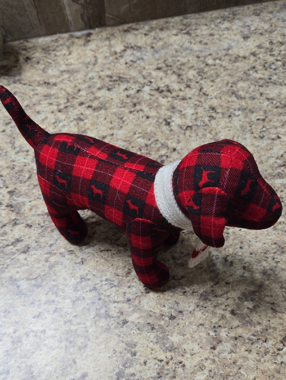 Victoria's Secret Red and Black Plaid Dog Plush Toy